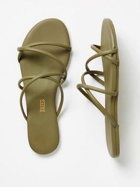 TKEES Sloane Leather Strappy Slides in Olive